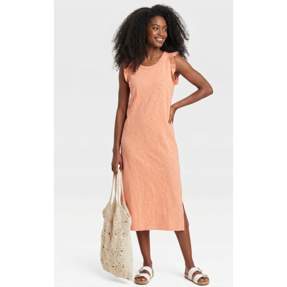 Universal Thread T-Shirt Ruffle Sleeve Midi Dress Women's Size Small